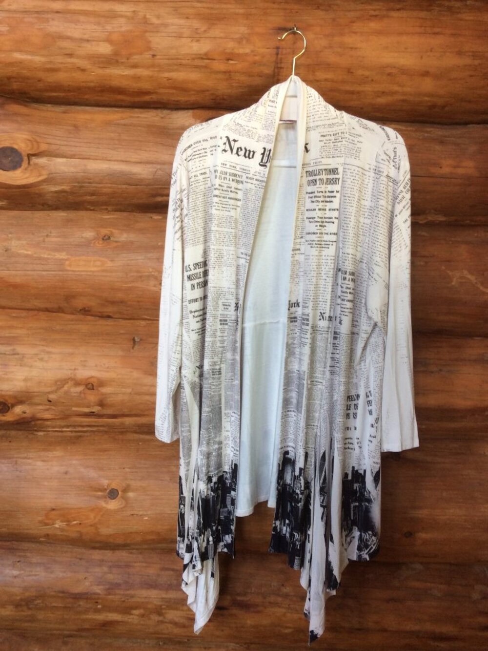 Reina New York‎ Newsprint 90s Art to Wear Y2K Open Front Jersey Cardigan Large*